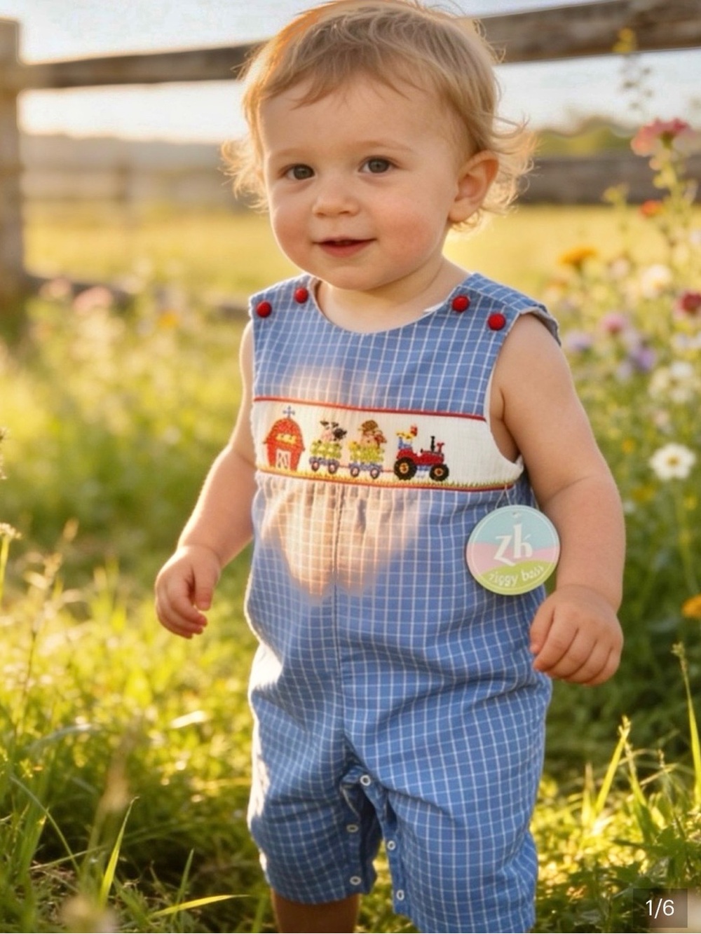 NWT Zucinni Kids 18 month Blue Check Longall Boy’s Farm Ashton Hand Smocked